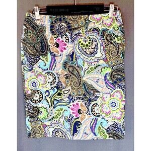 Talbots Multicolor Paisley Straight Short Skirt Sz 6P Back Slit Preppy Dopamine
